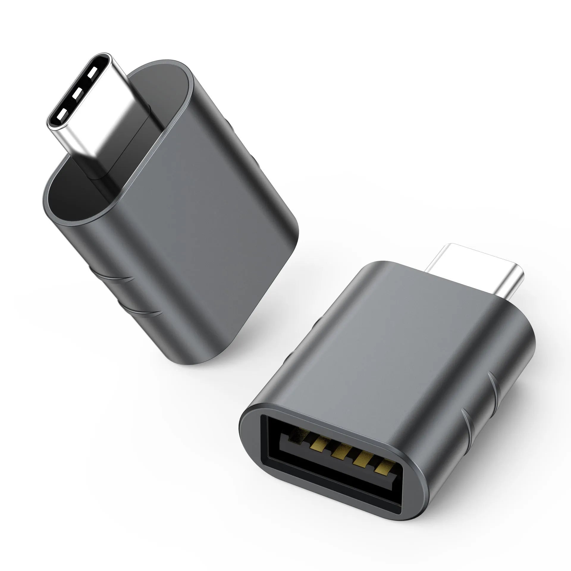 USB-C to USB-A adapter in metallic finish for data transfer and charging