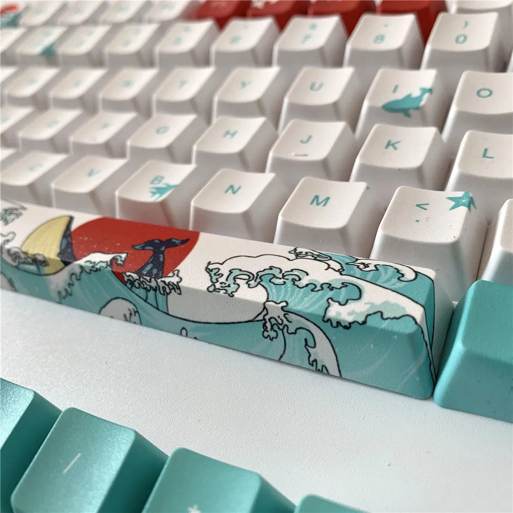 Coral Sea coloured PBT keycaps with five-sided sublimation printing for Xiao Yan mechanical keyboards