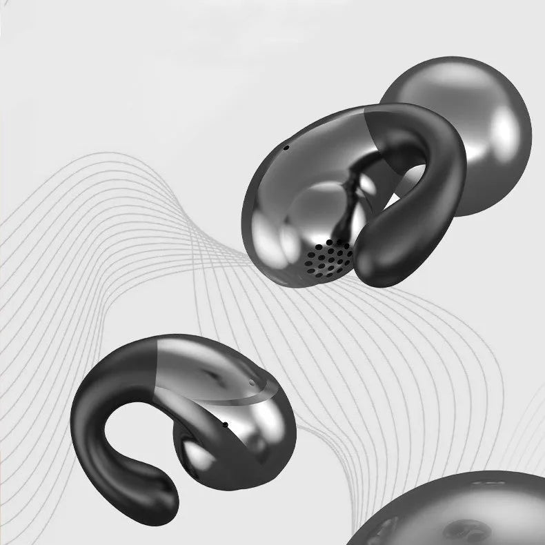 Wireless Bluetooth sports headphones with ear clip design showing digital display and available in multiple colours