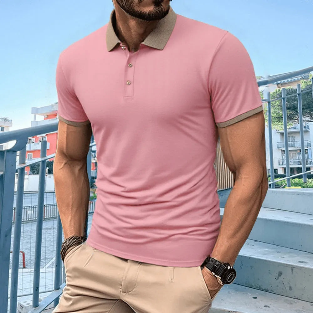 Short sleeve polo shirt with printed design and lapel collar in ice silk fabric