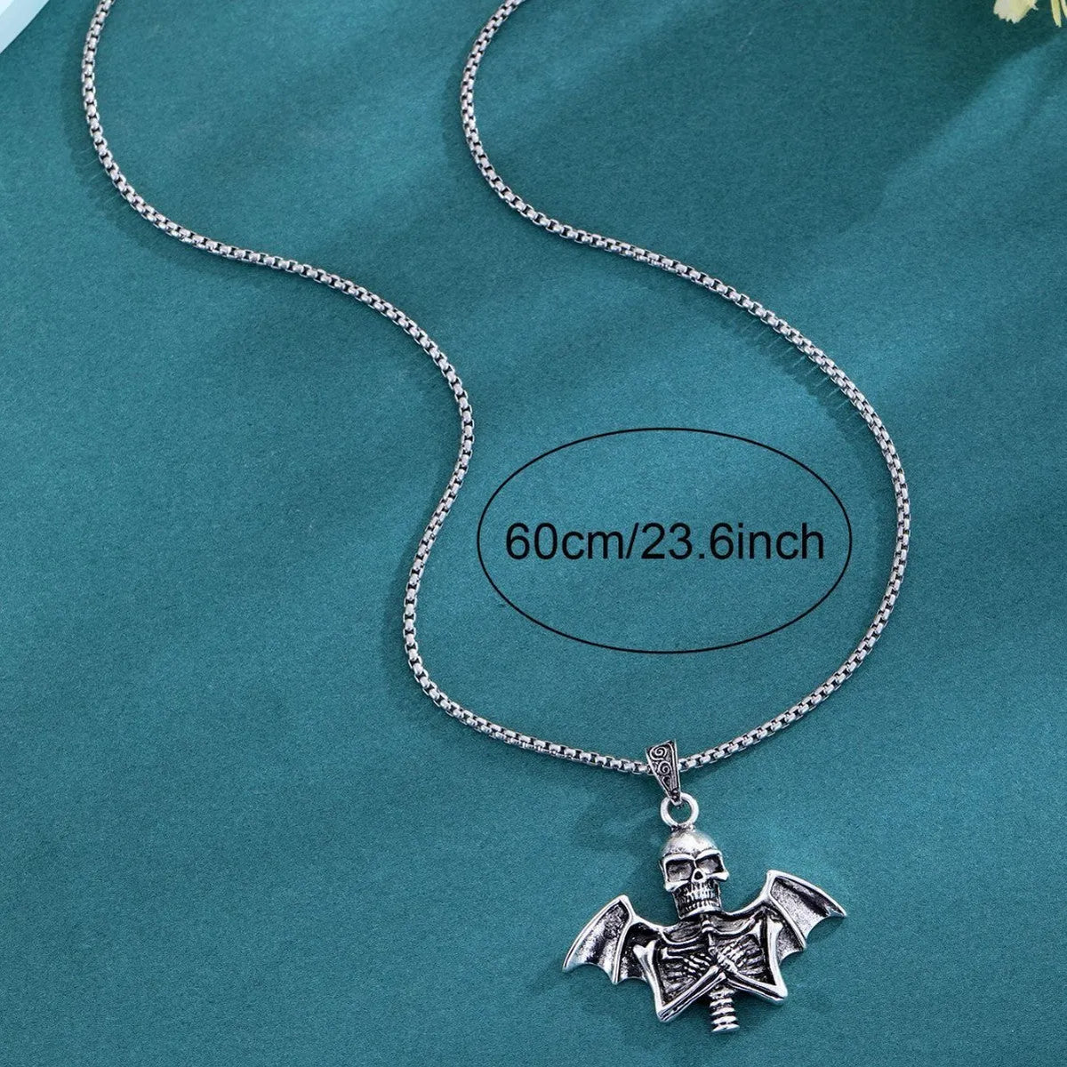 Angel skull retro punk men's collarbone chain necklace with skull pendant, listed colour Angel Skull Necklace