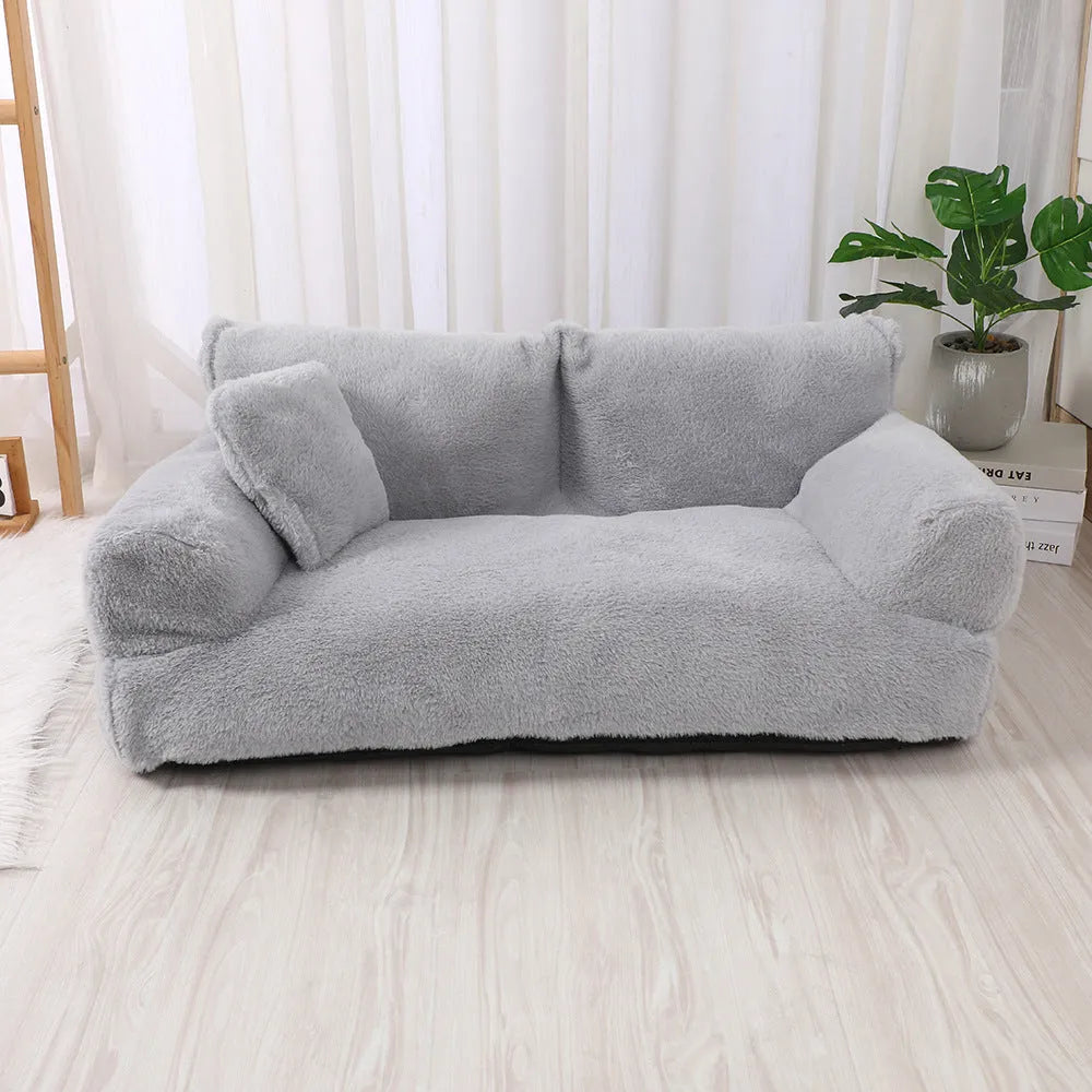 Rabbit plush dog sofa nest in khaki, dark grey or light grey, six sizes from S to XXL