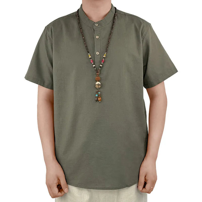 Men's short sleeve cotton linen blend t-shirt in solid colours with sizes M to 4XL