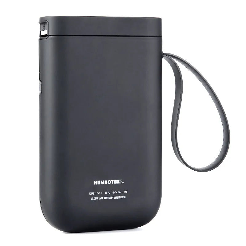 D11 Bluetooth thermal label printer with compact design showing dimensions and included accessories