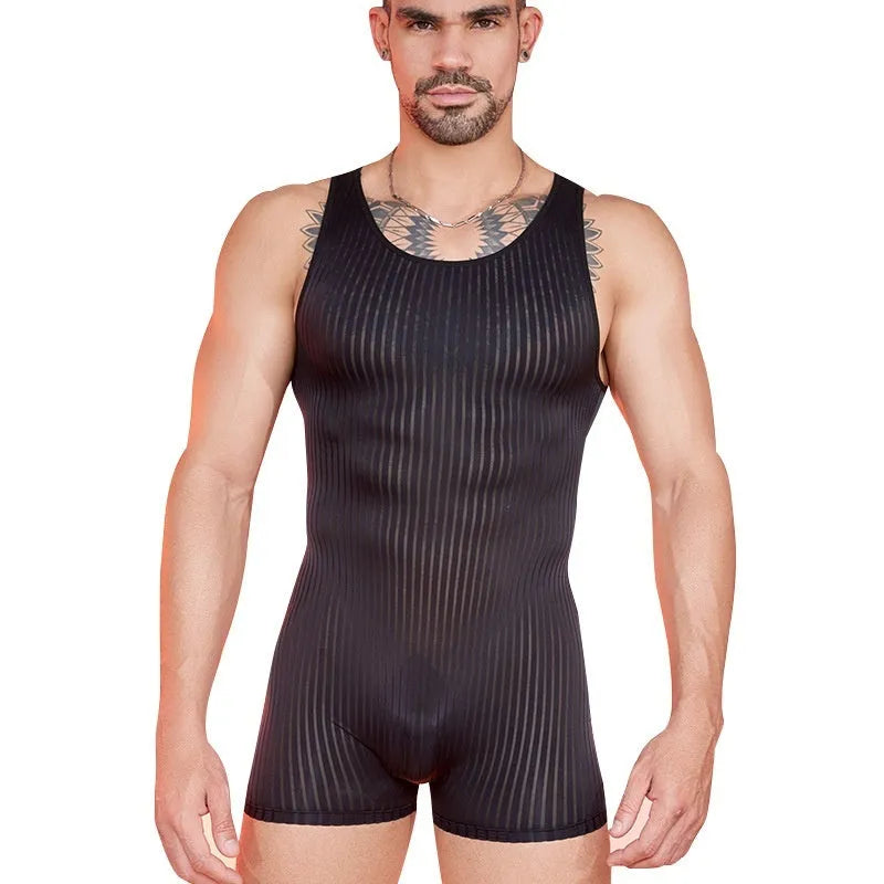 Men's striped nylon jumpsuit in black, dark grey or white colour with free size fit