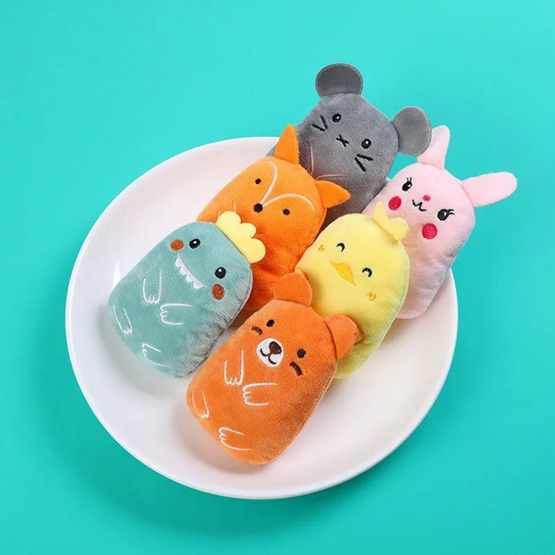 Plush catnip chewing toy for cats with vocal features in multiple colour options