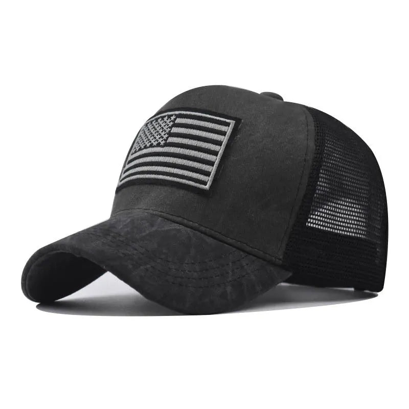 Men's washed distressed embroidered baseball cap in adjustable cotton, shown in army green