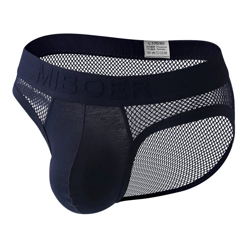 Men's high elastic mesh low waist briefs in multiple colours showing knit weaving detail