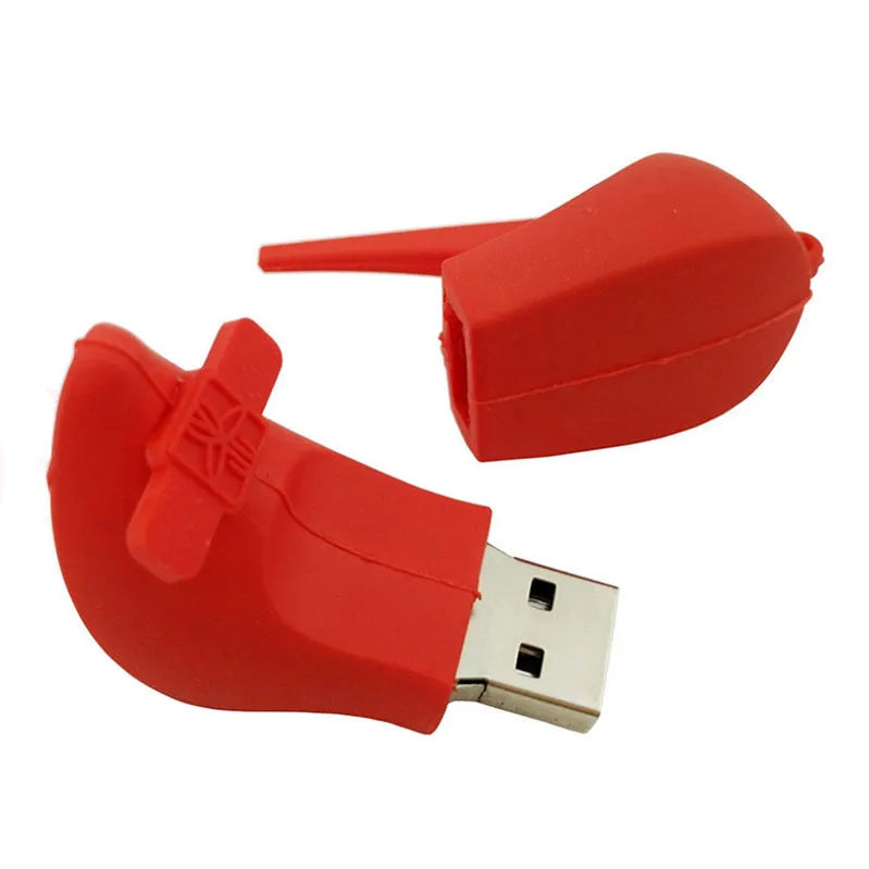 Red PVC USB 2.0 flash drive with push-pull design showing extended connector.