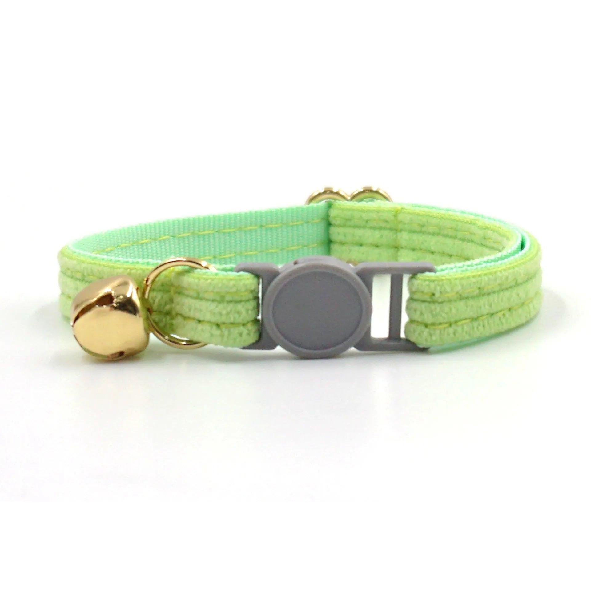 Cat collar with safety buckle and bell, available in corduroy or velvet, in multiple colours for small cats.