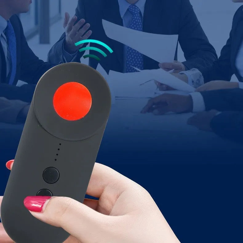 Black ABS handheld GPS and camera lens detector with a USB charging port.
