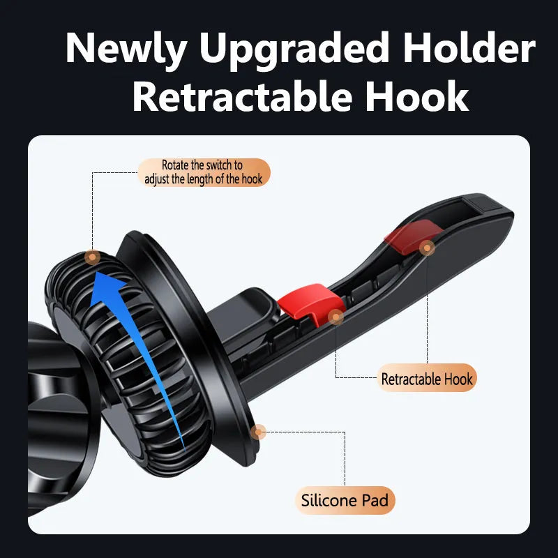 Car air vent magnetic phone holder with alloy bracket and black/silver colour options
