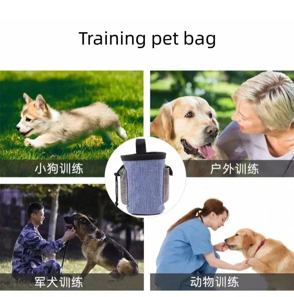 Blue waterproof pet waist bag with adjustable belt and side clip for outdoor training essentials