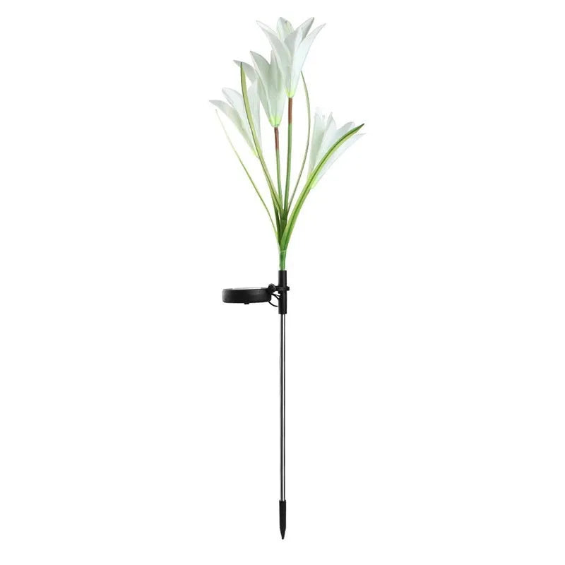 Solar-powered LED ground lamp with flower shape design for garden pathway illumination