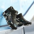 Women's green camouflage canvas increased sneakers with rubber sole
