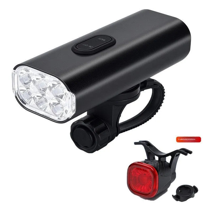 USB rechargeable bicycle headlight and taillight set with plastic construction and hoisting bracket