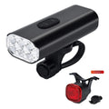 USB rechargeable bicycle headlight and taillight set with plastic construction and hoisting bracket