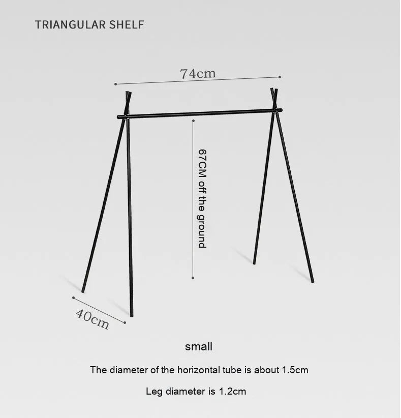 Foldable aluminium triangle camping drying rack with hooks and top tray