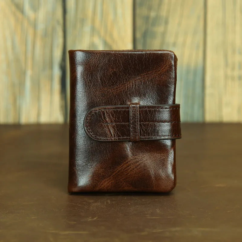 Genuine leather women's wallet with multiple card slots in brown colour showing sewing thread detailing