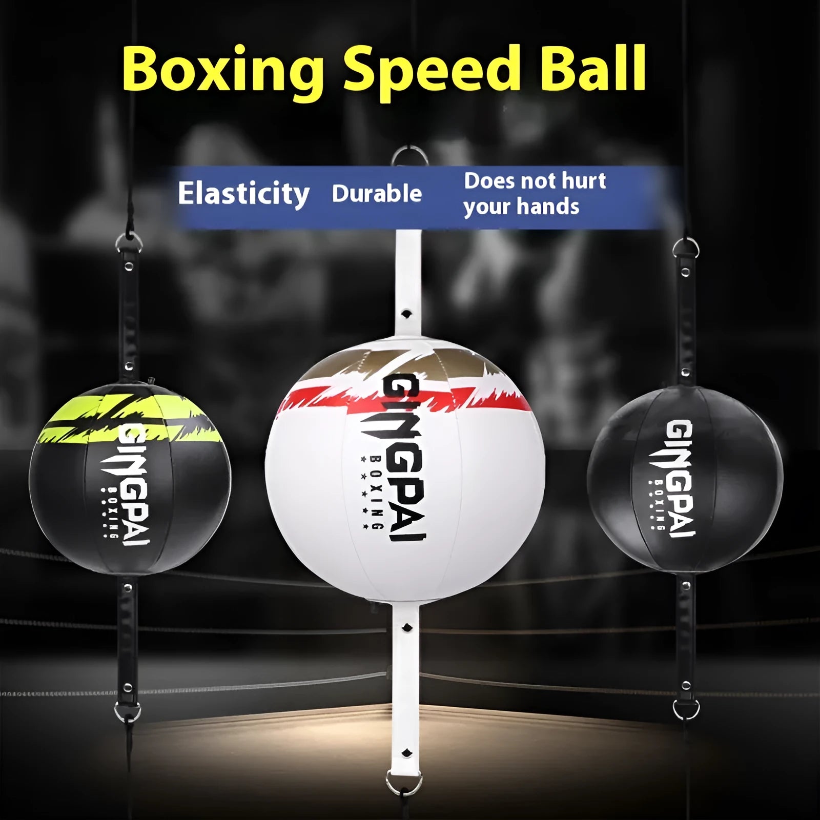 A black PU hanging boxing speed ball suspended for reaction and dodge training practice.