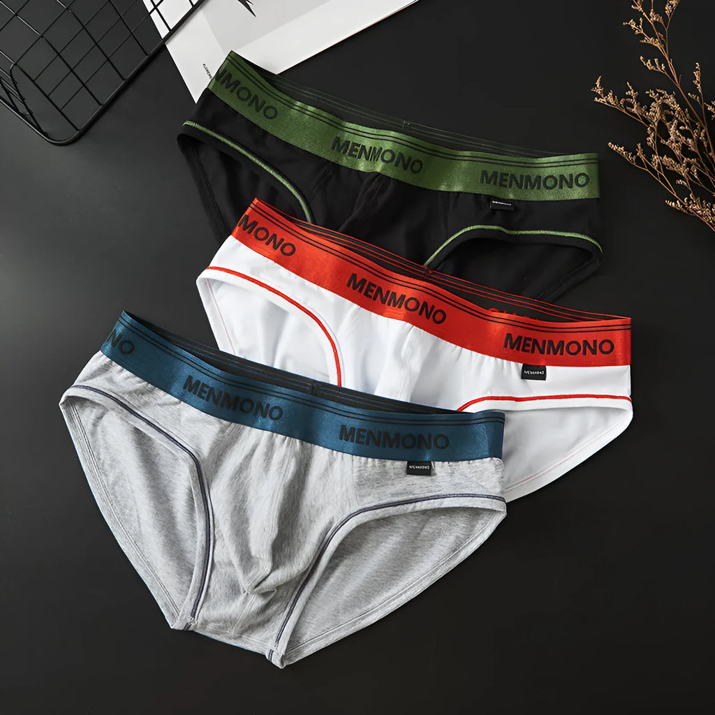 Men's low waist cotton briefs in two-tone colours with solid pattern