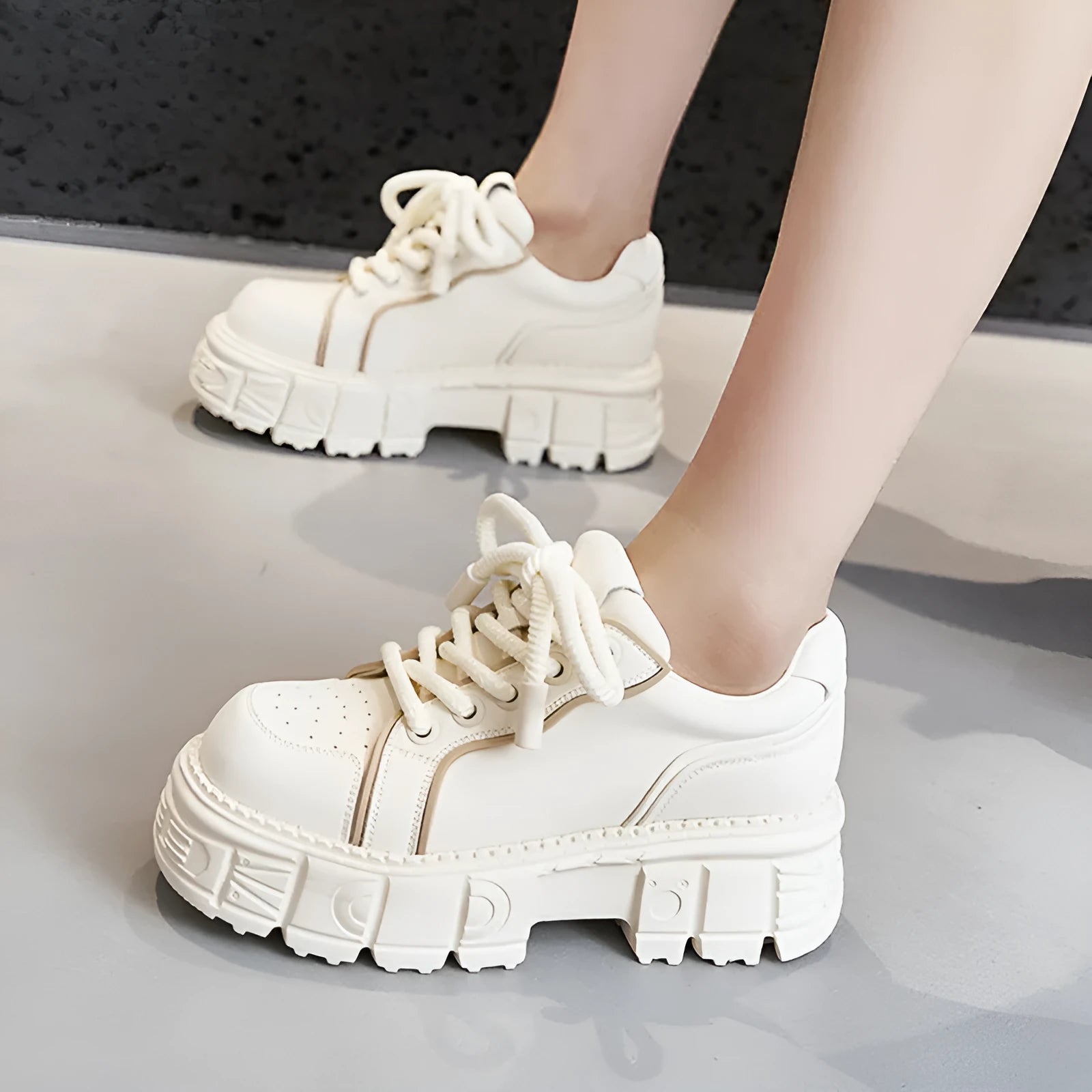 Women's beige and pink muffin bottom casual leather shoes with height-increasing design