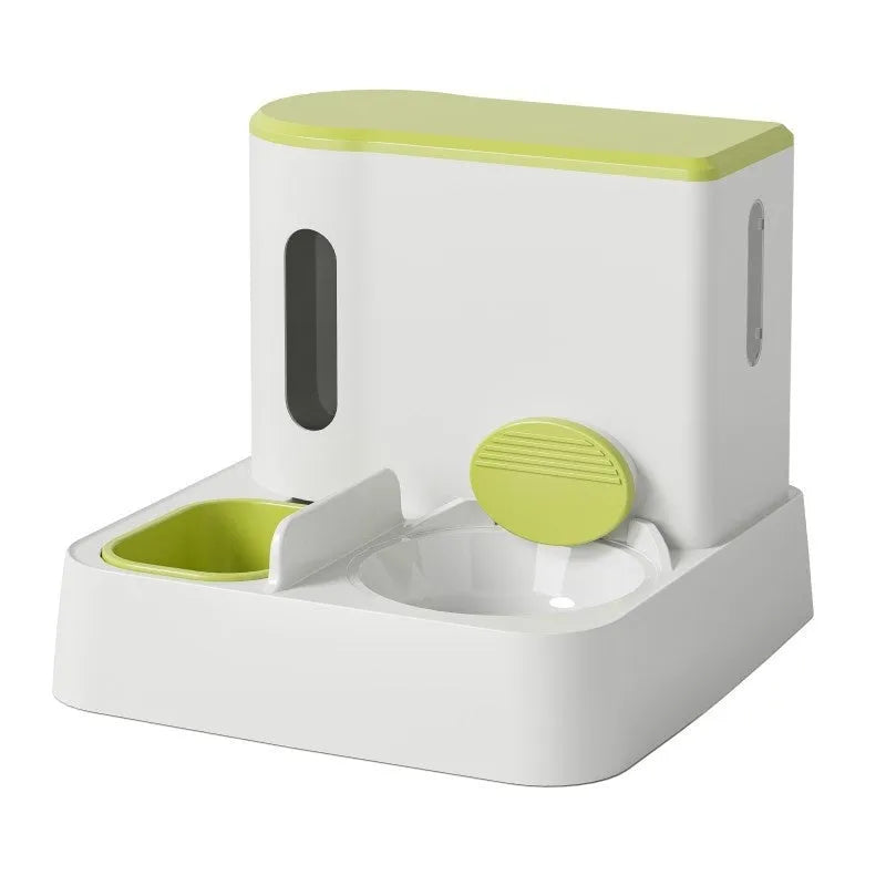 Grey cat automatic feeder with water dispenser and stainless steel bowls