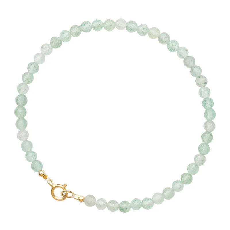 Handmade women's jade bracelet with 3mm beads in green aventurine, shown in 15cm length.