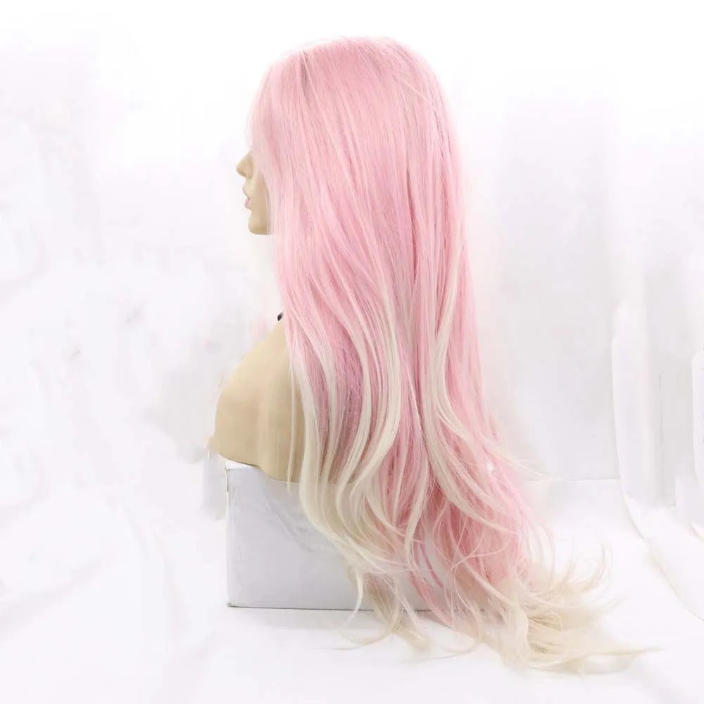 Pink gradient big wave fluffy wig with curly synthetic hair and volume construction