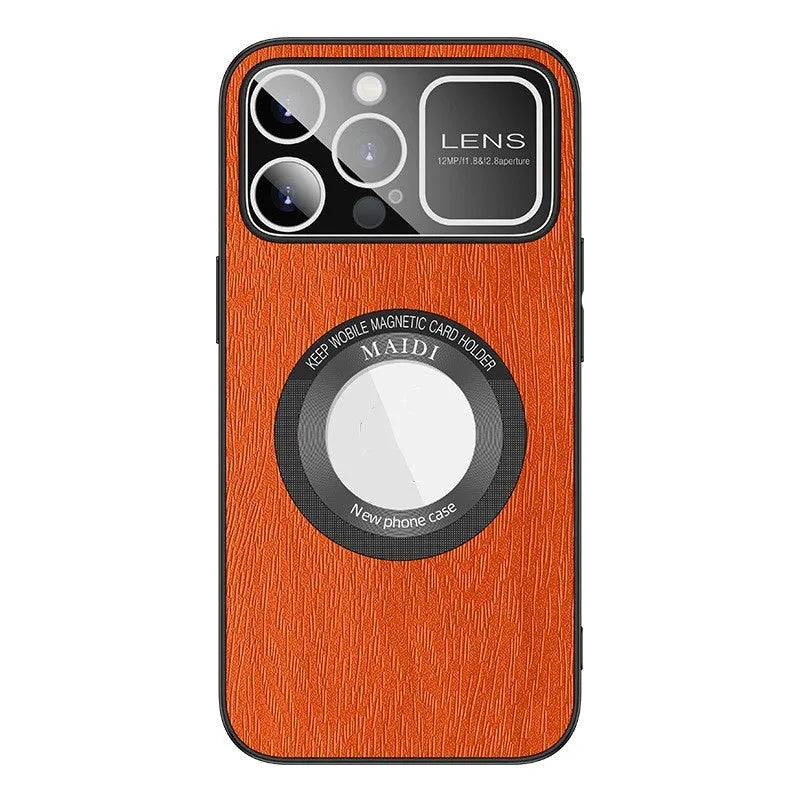 Magnetic phone case with large window tree pattern in silver gray for iPhone 14 Pro Max