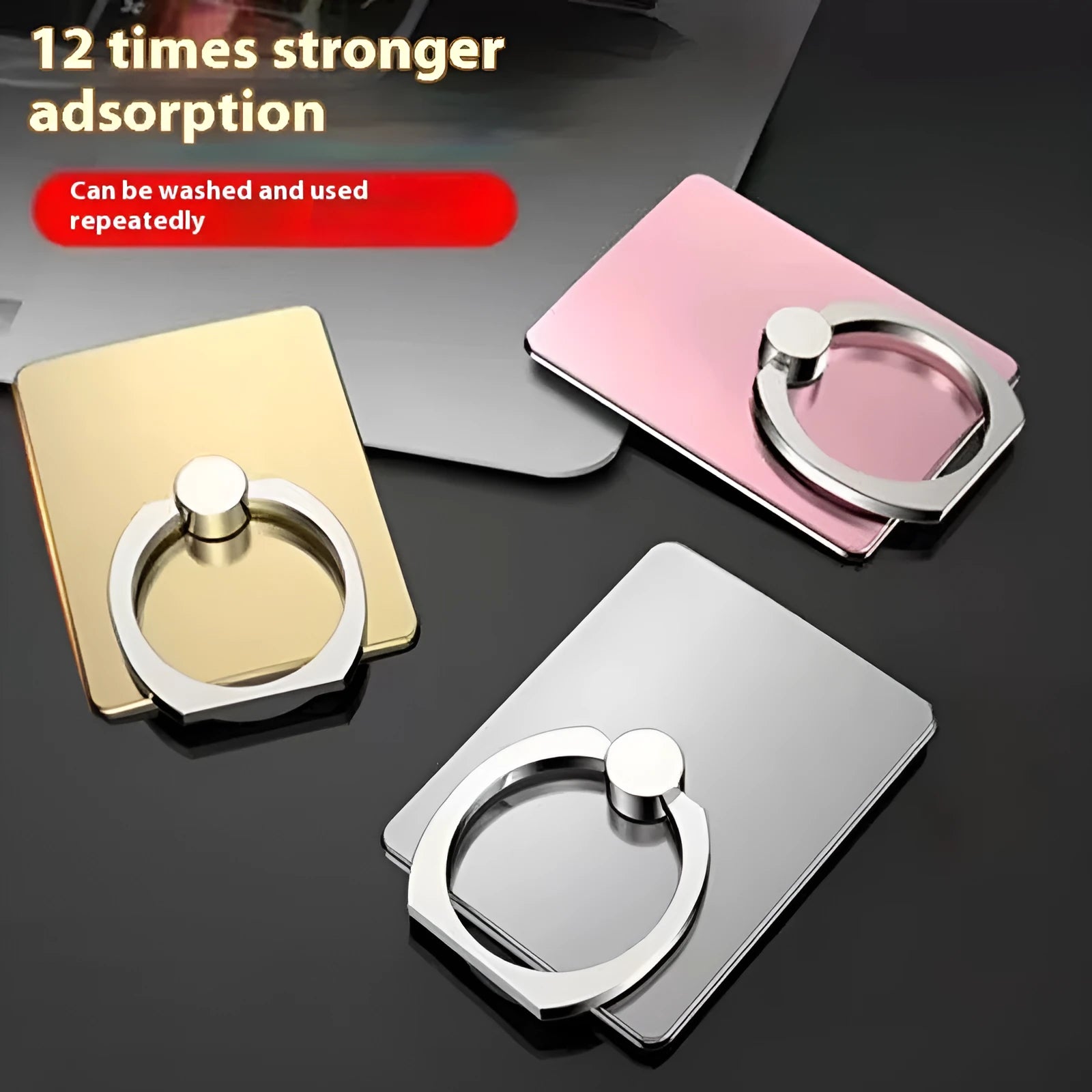 Rotatable paste-type desktop phone ring bracket with strong adsorption metal ring in Aurora silver on a phone back