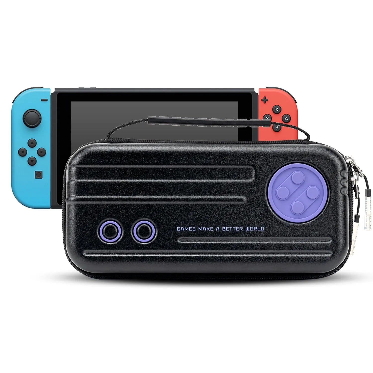 Grey Nintendo Switch carrying case showing multi-game cartridge storage compartments