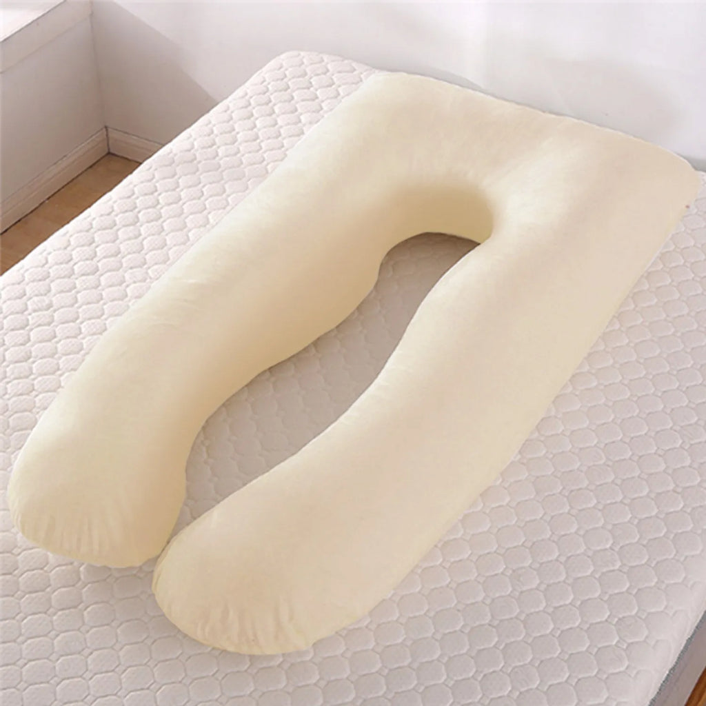 U-shaped maternity pillow with ice silk cover in green colour showing curved design for pregnancy support