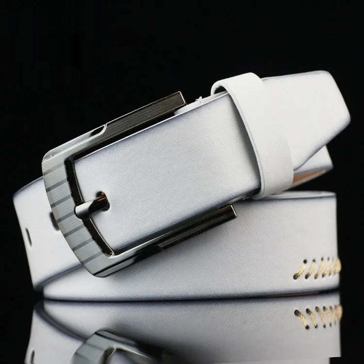 Men's retro pattern pin buckle belt in imitation leather with alloy buckle