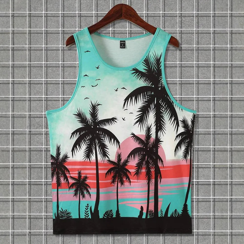 Men's solid colour sleeveless vest tank top in pinhole polyester fabric on hanger