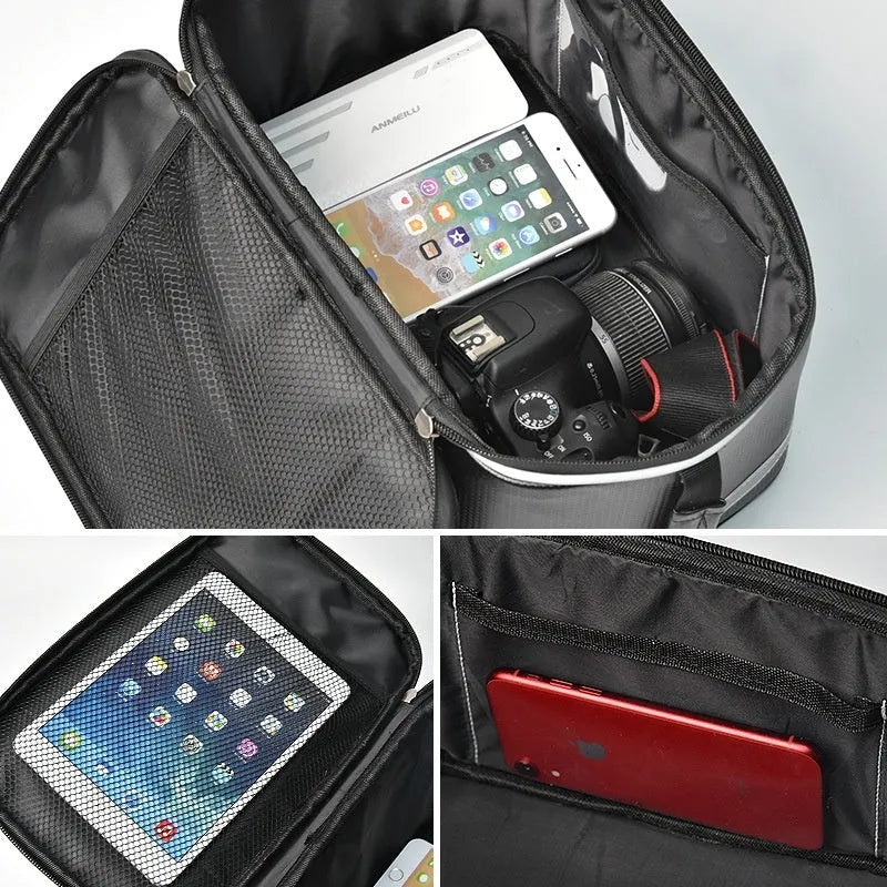 Black waterproof PU leather bicycle rack bag with 12 litre capacity for car backseat equipment transport