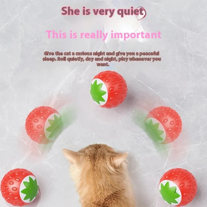 Self-Hi Relieving Stuffy Electric Cat Toy strawberry-shaped rolling ball in green, made from ABS and silicone with Type-C charging