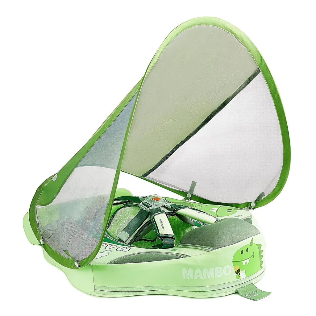 Avocado green dinosaur baby swimming ring with sun shade inflatable float