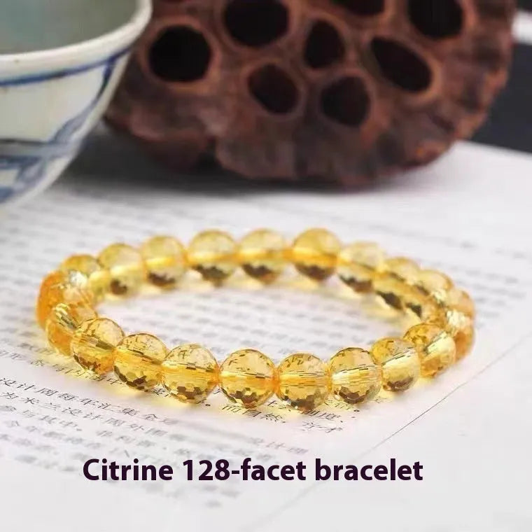 128-facet cut crystal bracelet in amethyst, ametrine, or citrine with selectable bead diameters