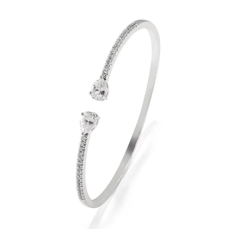 Copper bracelet with embedded white zircon stones in simple style design