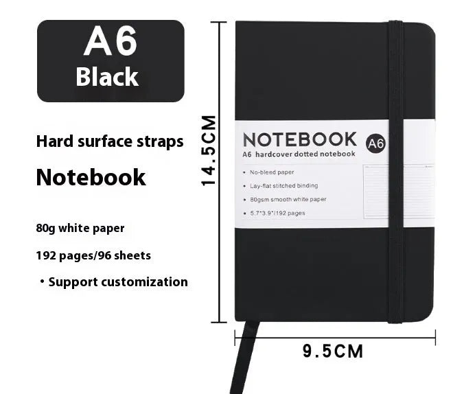 A5 office diary with hand skin feeling PU leather strap cover and lined inner pages
