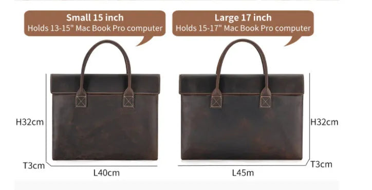 Genuine crazy horse leather men's handbag in coffee colour thin profile