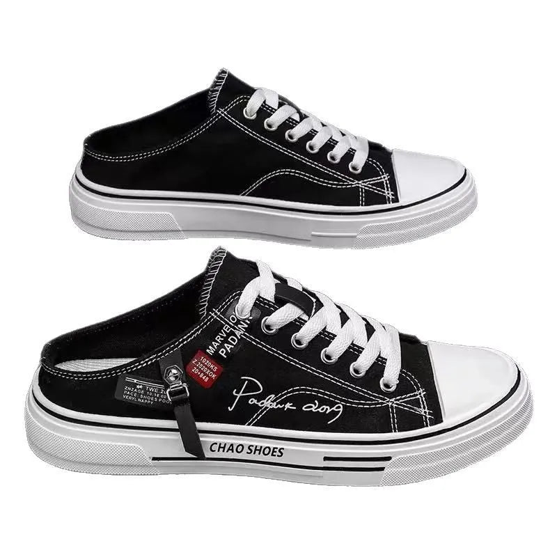 Men's canvas slip-on casual shoes in black colour with round toe and PVC sole