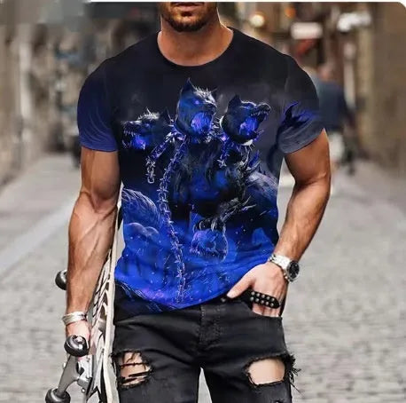 Men's fierce lion 3D printed T-shirt in polyester fabric with extended sizing options