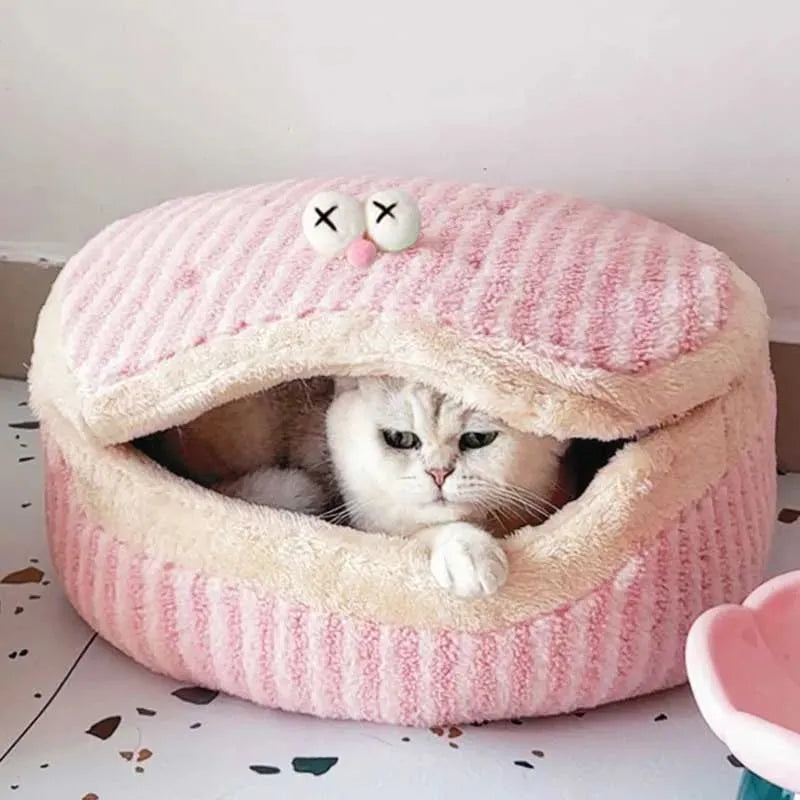 Causeway braised sandwich cat nest, 45cm diameter, 24cm height, pink and yellow, washable, for cats up to 7.5kg