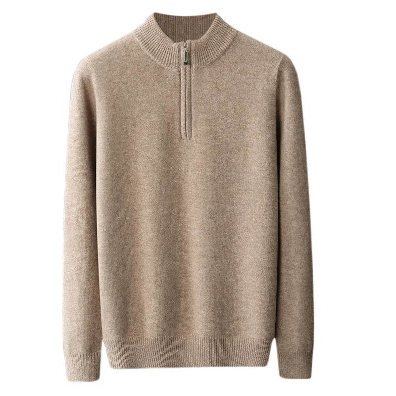 Men's camel coloured thickening pullover top for business casual wear, solid design