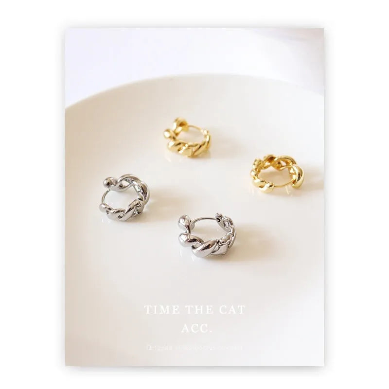 Pair of copper electroplated geometric round retro earrings with cold-wind style finish