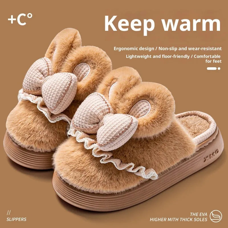Indoor warm non-slip couples cotton shoes with suede upper and EVA sole in brown