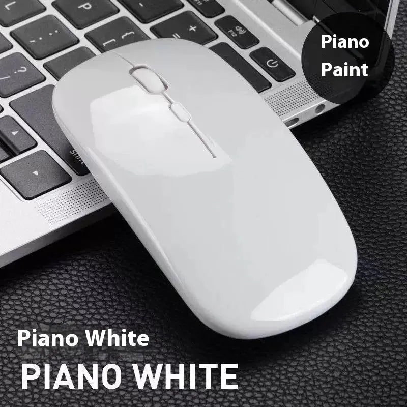 Bluetooth dual-mode wireless mouse in grey with mute buttons and 15cm USB charging cable