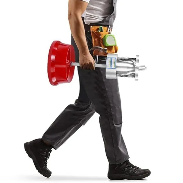 Portable aluminium hub balancer for car wheels with bull's eye level on a non-rust enamel base.